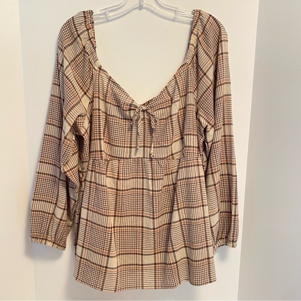 AVLN STUDIO Piper Tie Front Plaid Long Sleeve Blouse Top Size XXL New With Tag